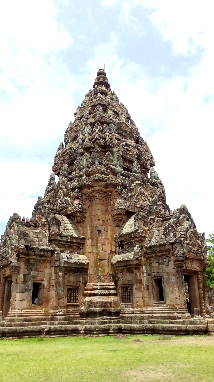 Carved sandstone tower of the Khmer sanctuary at Phanom Rung