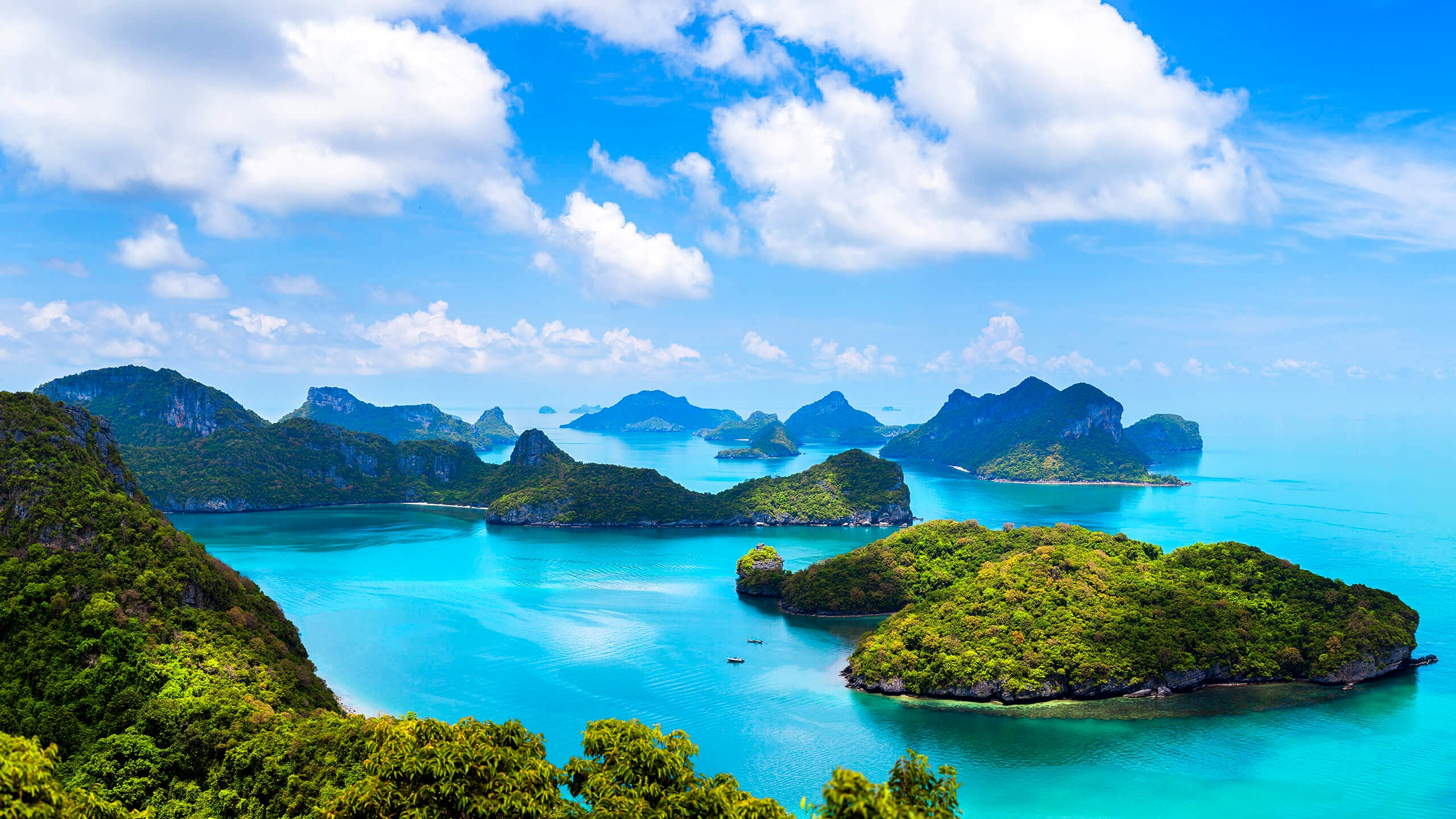 Aerial view of the forested limestone islands of Ang Thong Marine Park