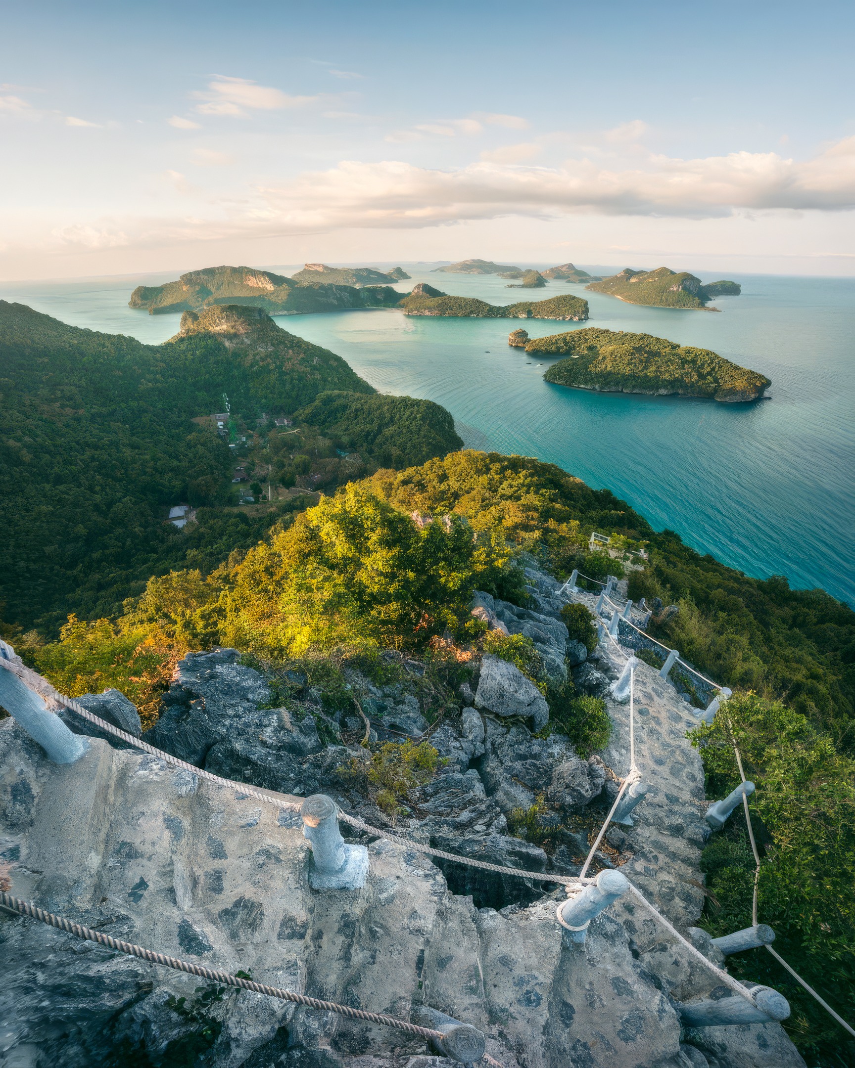 The islands of Ang Thong Marine Park seen from the viewpoint hike at dusk